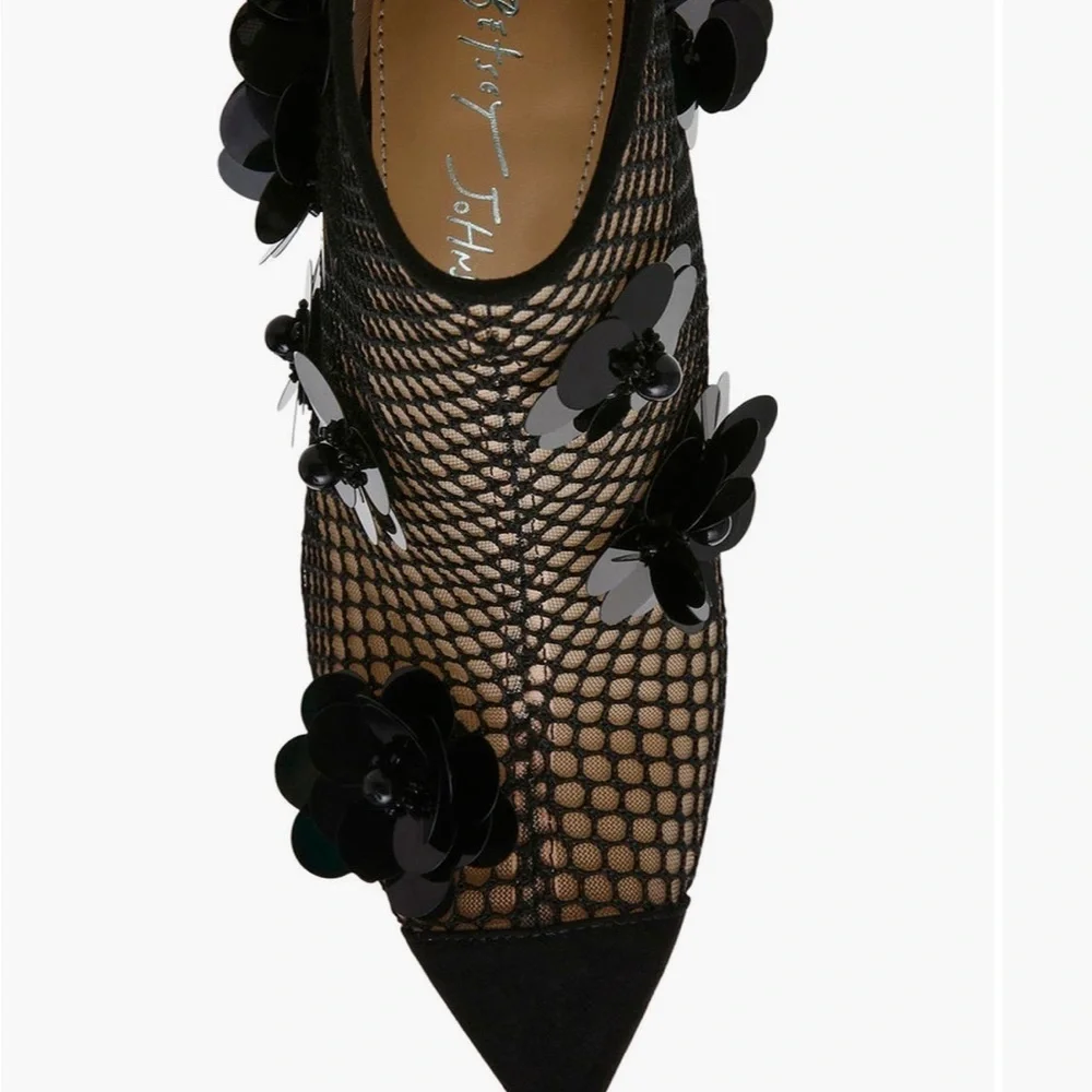 Betsey Johnson Black Floral Mesh Pointed Booties